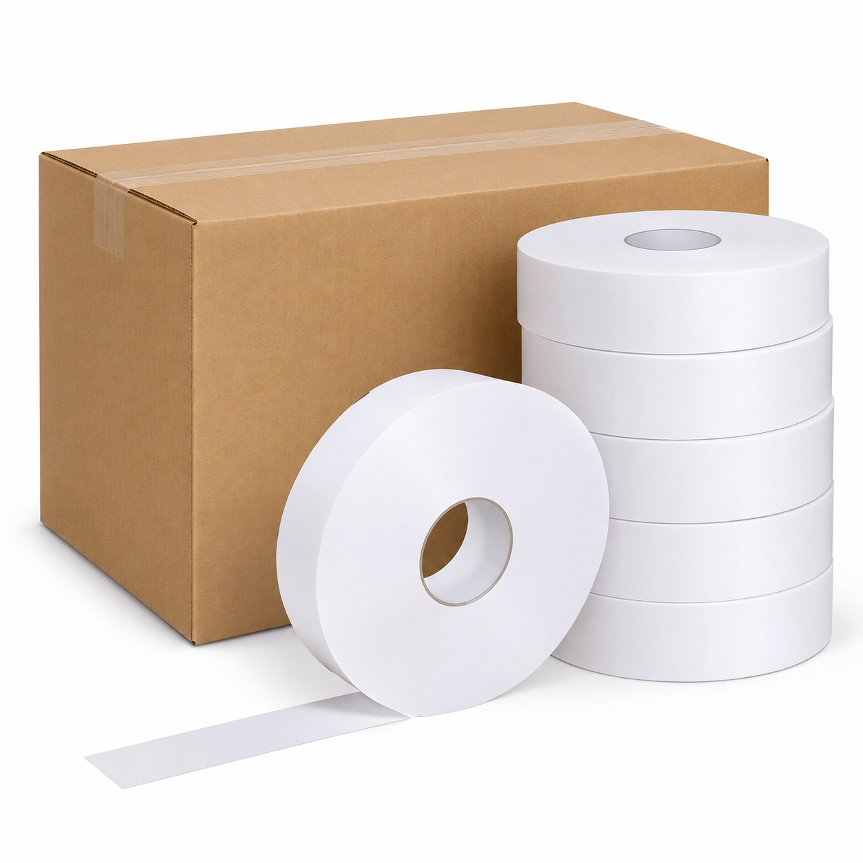 ADHESIF PP ACRYLIQUE BLANC MACHINE 50x800 - 28 microns - Carton de 6 bobines