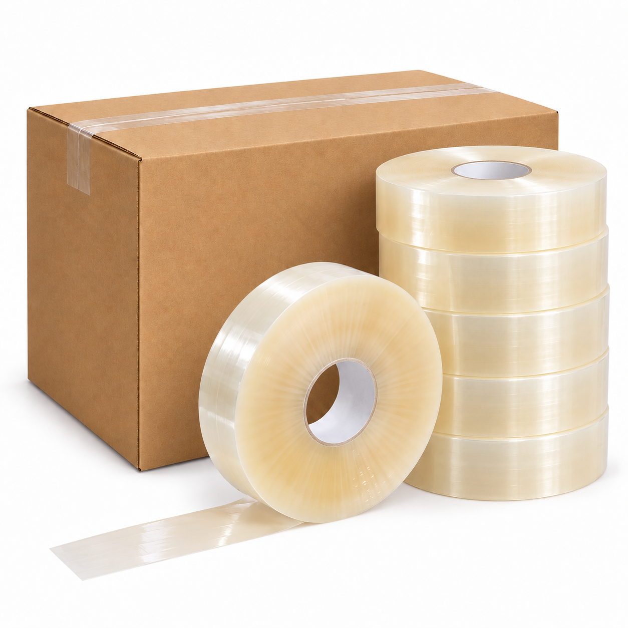 ADHESIF PP ACRYLIQUE MACHINE 50x800 TRANSPARENT 28 microns - Carton de 6 bobines